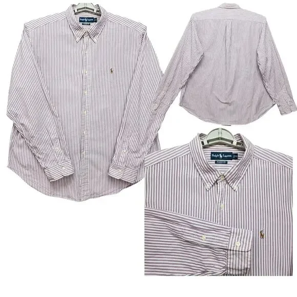 Ralph Lauren Classic Fit Shirt Men’s XXL Plum White Stripe Button Down Career - Picture 3 of 13